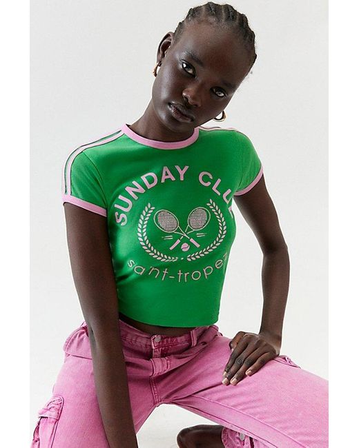 Urban Outfitters Green Sunday Club Saint Tropez Ringer Tee