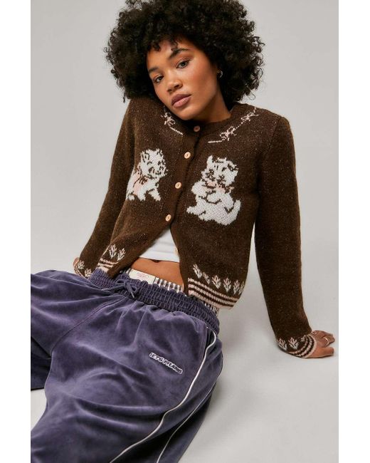 Urban Outfitters Brown Uo Cat Knit Cardigan