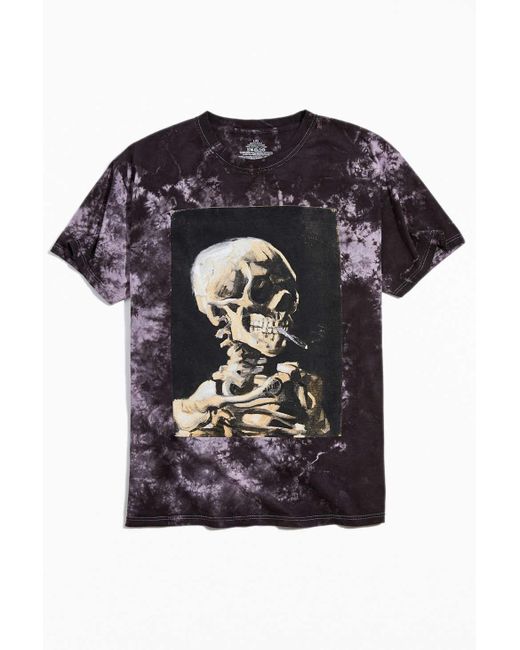 Urban Outfitters Multicolor Van Gogh Skull Of A Skeleton With Burning Cigarette Tie-dye Tee for men