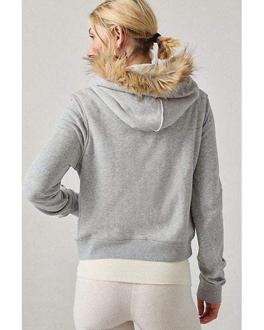Out From Under Gray Bundle Up Faux Fur Trim Zip-Up Hoodie Sweatshirt