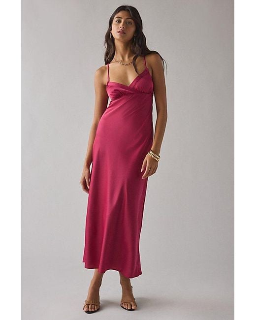 Kimchi Blue Slip It On Tie-Back Satin Midi Dress in Red | Lyst