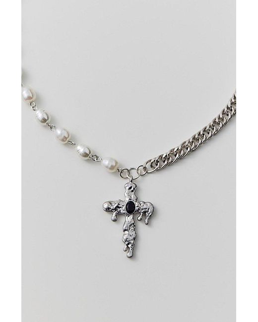 Urban Outfitters White Melted Cross Pendant Necklace for men