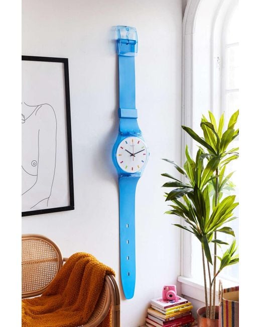 Swatch Blue Maxi Color Square Wall Clock for men