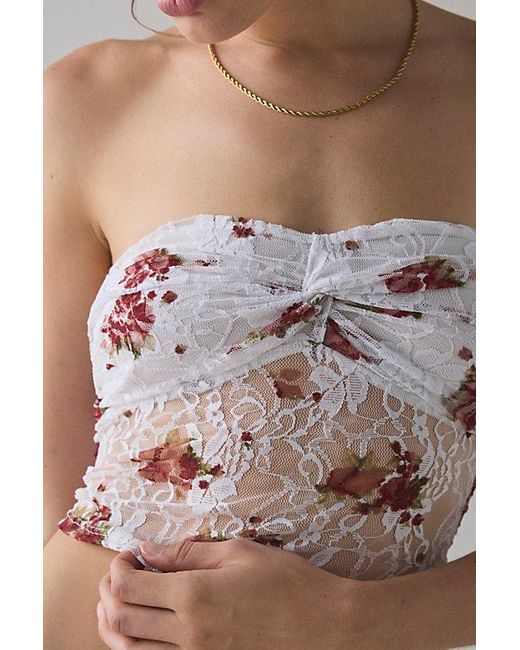 Vintage & ReMADE by UO Multicolor Remade By Uo Remnants Twist-Front Floral Lace Tube Top