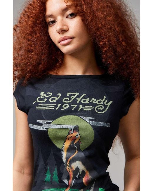 Ed Hardy Blue Howl Relaxed T-shirt