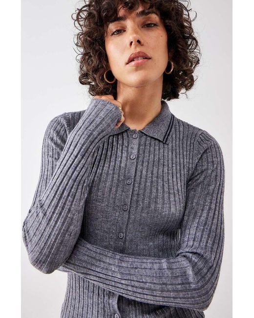 BDG Gray Denver Ribbed Knit Polo Top