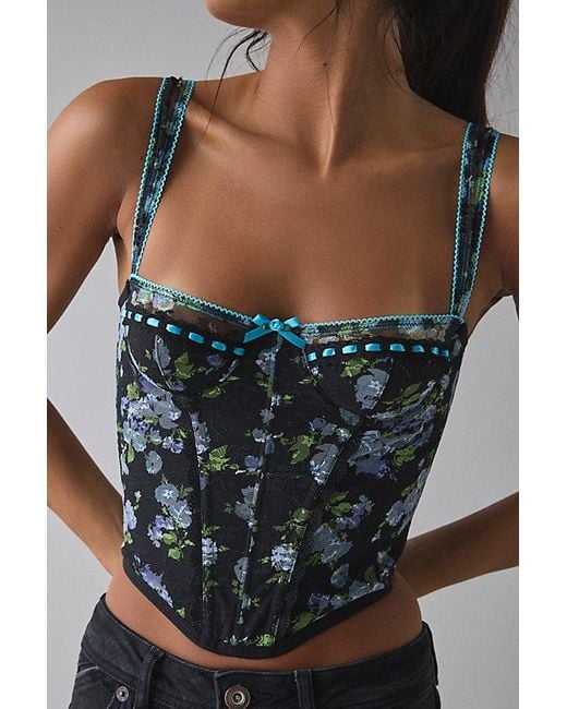 Out From Under Black Petunia Fields Ribbon Trim Lace Corset Top
