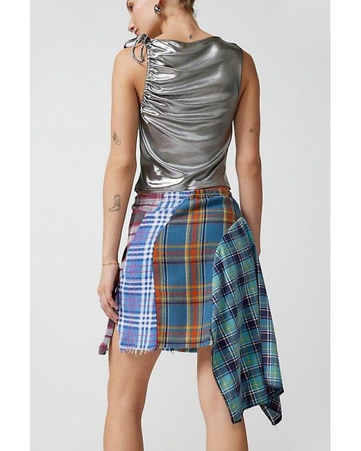 Urban Renewal Black Remade Pieced Flannel Asymmetric Skirt
