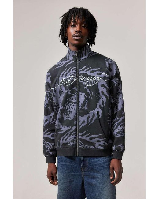 Ed Hardy Blue Uo Exclusive Flaming Zip-up Jacket for men