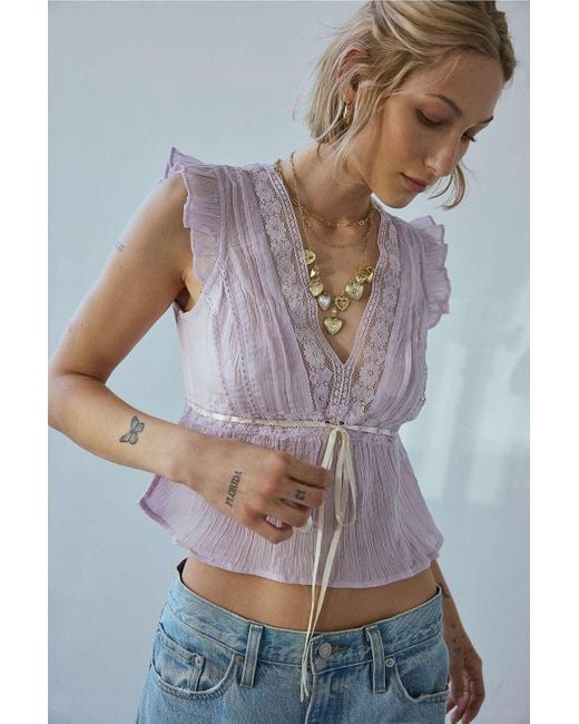Kimchi Blue Gray Ava Flutter Blouse