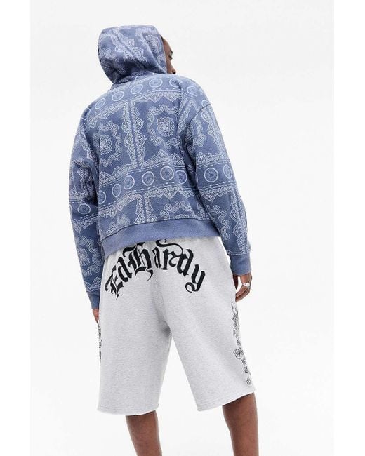 Ed Hardy Blue Grey Battle Dragon Jogger Shorts for men