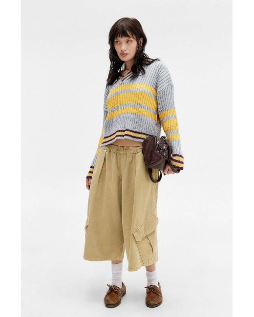 BDG Gray Textured Stripe V-neck Jumper
