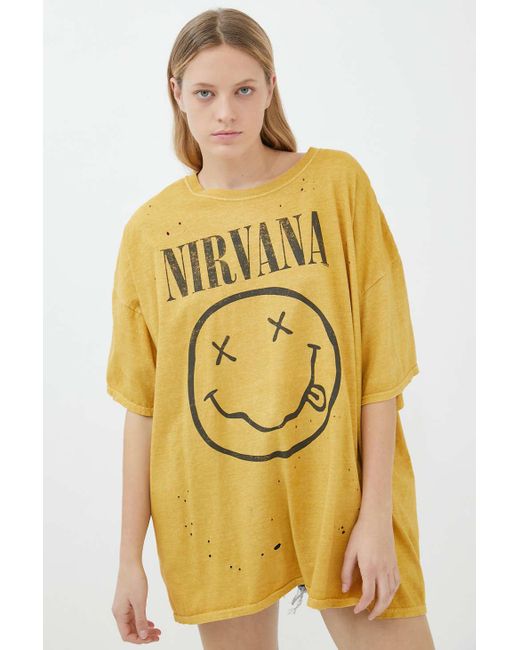 Urban Outfitters Nirvana Destroyed T-shirt Dress in Yellow | Lyst