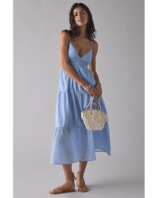 Kimchi Blue Blue Serafina Lace Trim Tiered Babydoll Maxi Dress