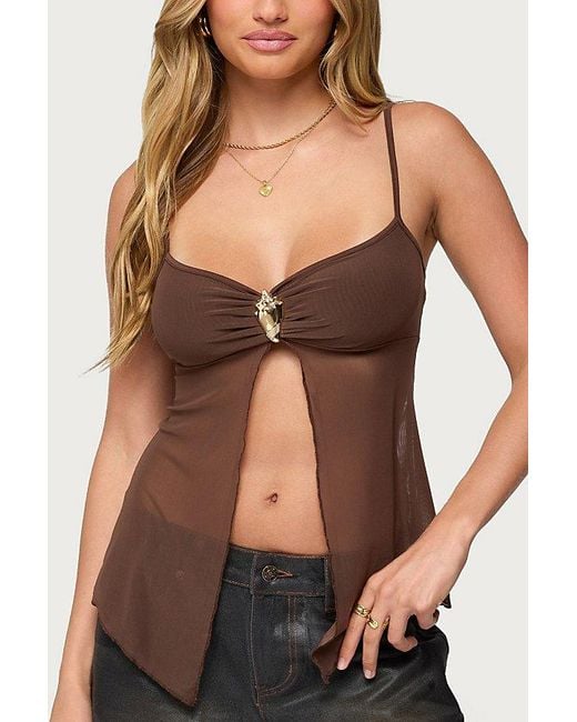 Edikted Black Reeve Split Front Sheer Mesh Top