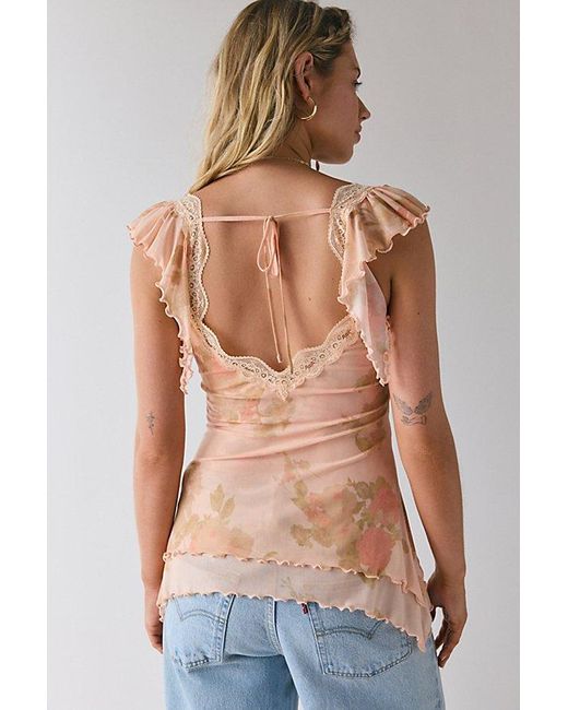 Kimchi Blue Blue Nelly Ruffled Mesh Tie-Back Tunic Top