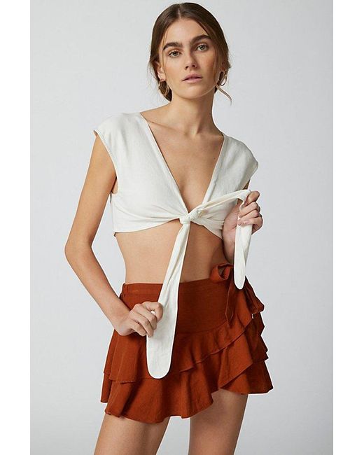 Urban Outfitters Brown Uo Tied Up Cropped Top