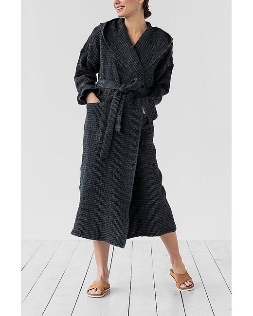 MagicLinen Black Waffle Hooded Bath Robe
