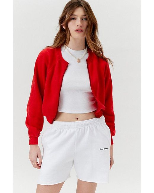 Urban Renewal Red Remade Cropped Sweatshirt Cardigan
