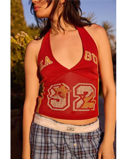 Urban Outfitters Orange Uo League 92 Mesh Halter Top