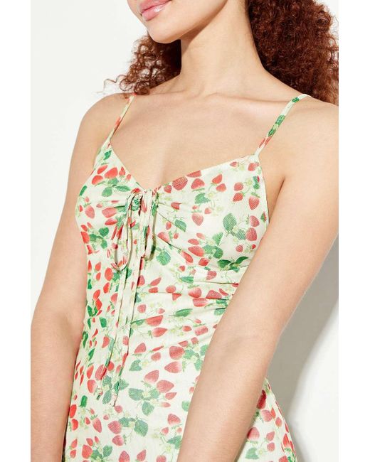 Motel White Uo Exclusive Coya Strawberry Midi Dress Xs At Urban Outfitters