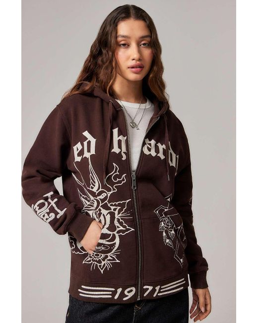 Ed Hardy Brown Uo Exclusive Mole Outline Hoodie