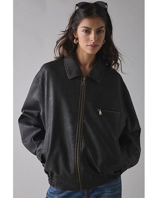 BDG Blue Billie Faux Leather Oversized Bomber Jacket