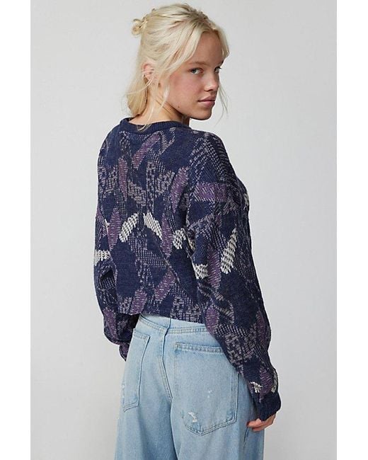 Urban Renewal Blue Vintage Cropped Patterned Sweater
