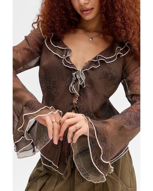 Kimchi Blue Brown Wren Waterfall Long Sleeve Top