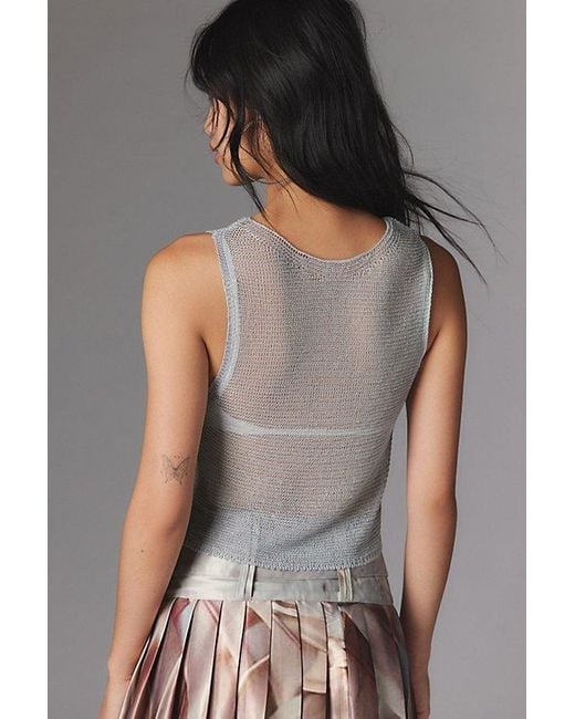 Silence + Noise Gray Ava Sheer Chainmail Sweater Tank Top
