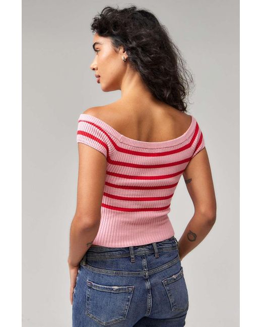 Urban Outfitters Red Uo Striped Off-the-shoulder Top