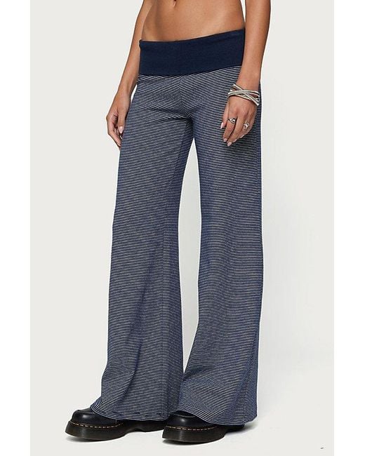 Edikted Blue Amarna Striped Fold Over Pants