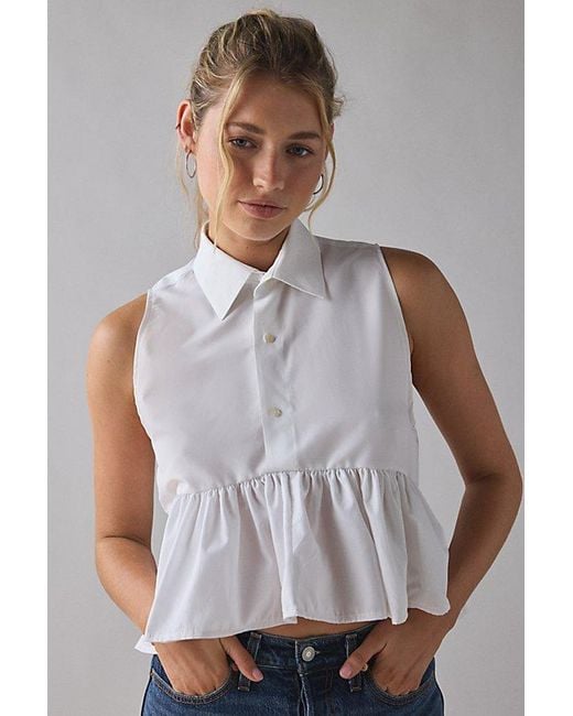Vintage & ReMADE by UO Blue Remade By Uo Cropped Peplum Button-Down Shirt