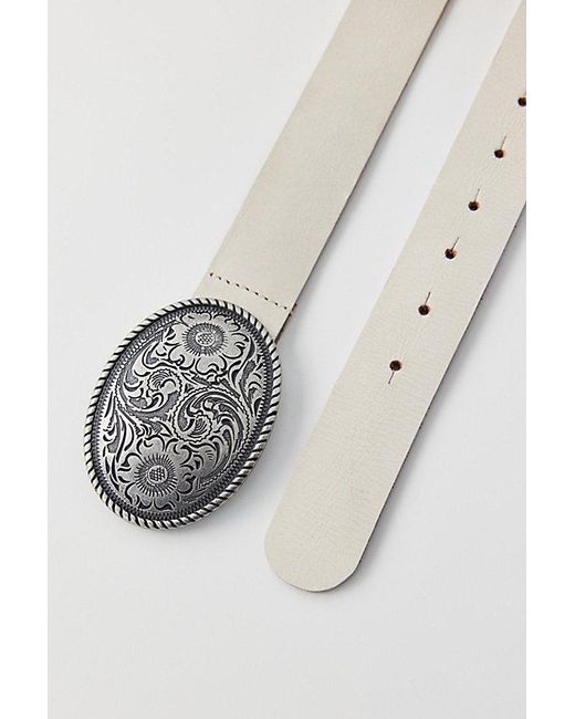 Urban Outfitters White Pax Plate Buckle Leather Belt