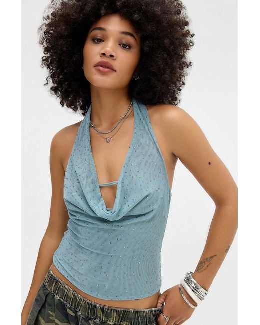 Silence + Noise Blue Silence + Noise Cali Cowl Neck Diamanté Top