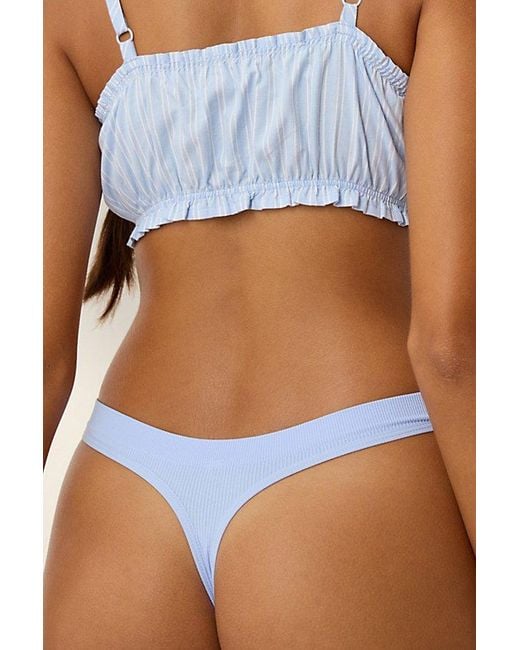 Out From Under Blue Seamless Ribbed Thong