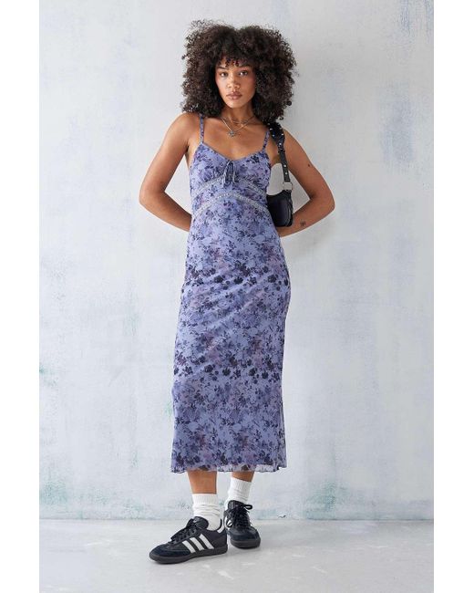 Urban Outfitters Blue Uo Ophelia Lace Mesh Maxi Dress