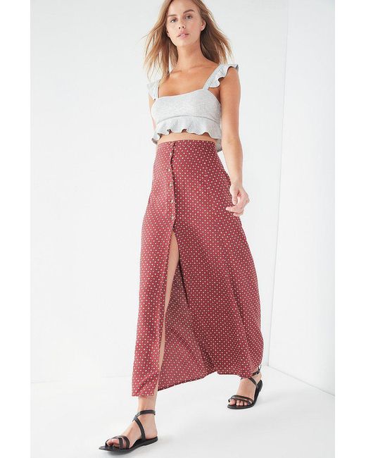 Urban Outfitters Red Uo Tile Print Button-down Maxi Skirt