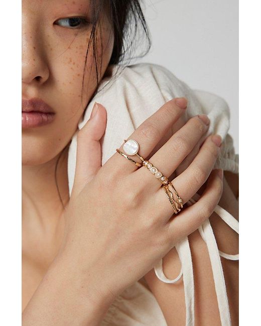 Urban Outfitters Natural Delicate Pearl Ring Set