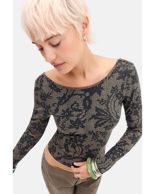 BDG Gray Low Back Long Sleeve Tight Top