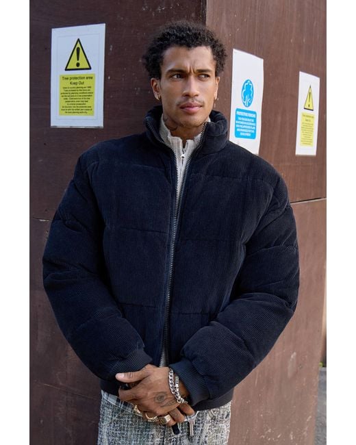 BDG Blue Black Corduroy Puffer Jacket for men
