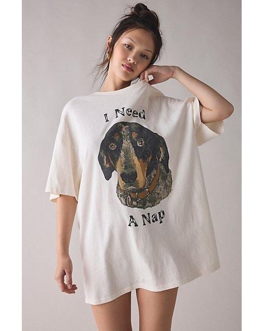Kimchi Blue Natural I Need A Nap Dog Graphic Oversized T-Shirt Dress