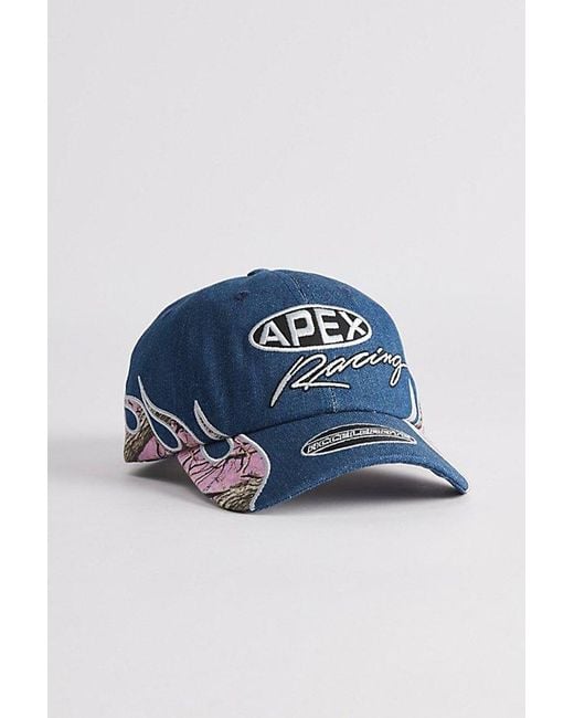 Urban Outfitters Blue Camo Flame Denim Racing Dad Hat for men