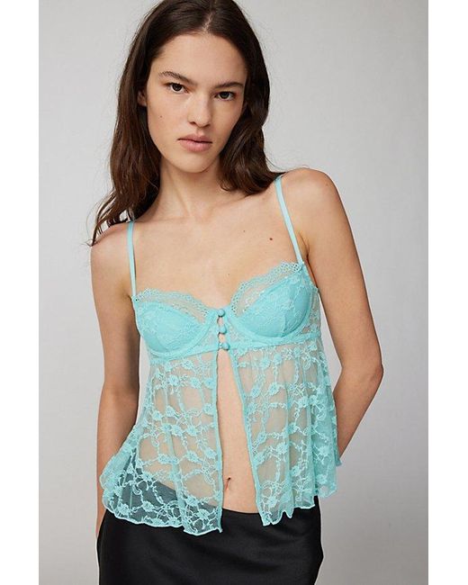 Out From Under Blue Cherie Sheer Lace Cropped Babydoll Cami