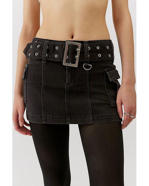 Urban Outfitters Black Uo Joan Belted Micro Mini Skirt