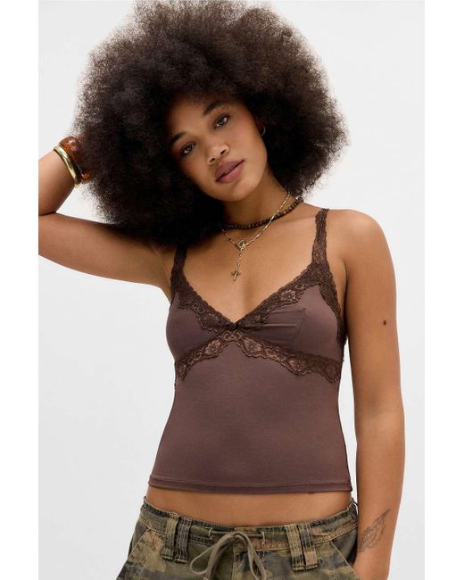 Out From Under Brown Lace Trim Cami Top