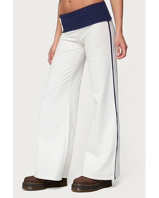 Edikted Blue 8 Contrast Fold Over Wide Leg Pants