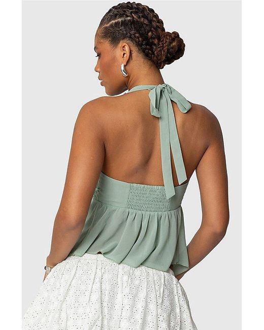 Edikted Blue Sequin Chiffon Split Front Top