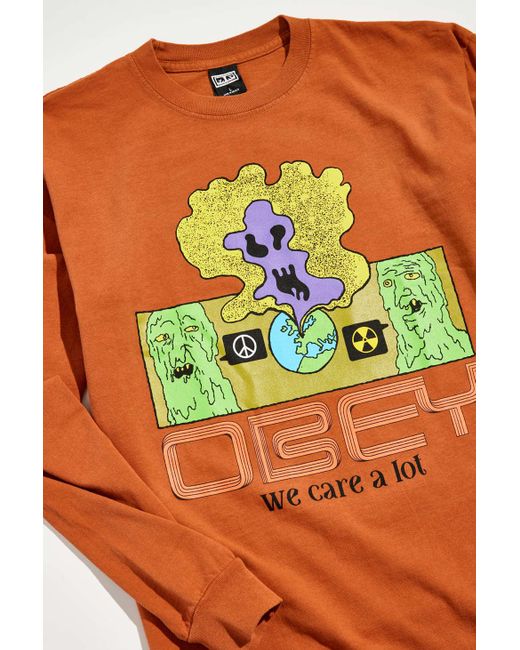 Obey We Care A Lot Long Sleeve Tee in Orange for Men | Lyst
