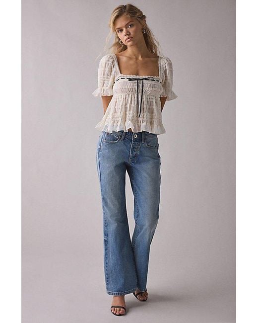 Kimchi Blue Natural Serenade Ruffle Puff Sleeve Babydoll Blouse